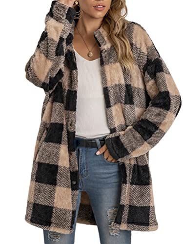 ORANDESIGNE Veste a Carreaux Femme Chaude Polaire Manteau Fausse Fourrure