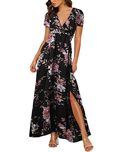 Auxo Femme Maxi Longue Manches Courtes Col V Robe Bohème