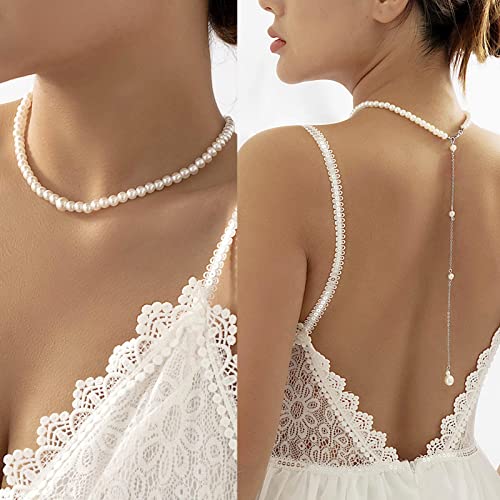 TseenYi Collier de Perle au Dos Vintage Perle Toile de