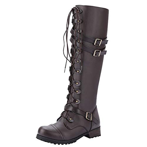 Susenstone Bottes Hautes Femme Vintage Steampunk Hiver Le Genou CompenséEs