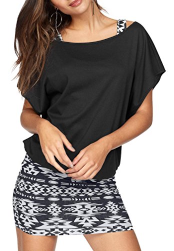 JusfItsu Femme T-shirt + Robe d'été Mini 2 pièces Tops