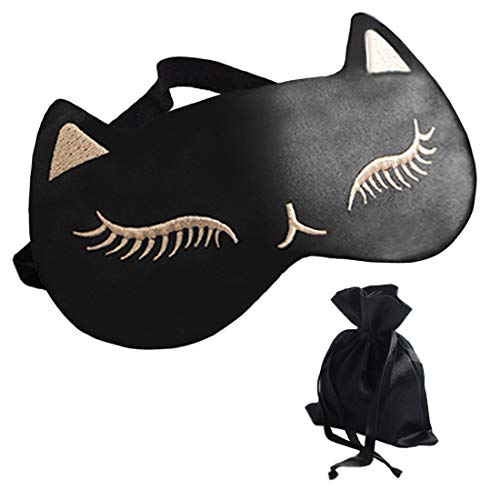 dressfan Masque de Sommeil Chat Masque de Nuit Soie Naturelle