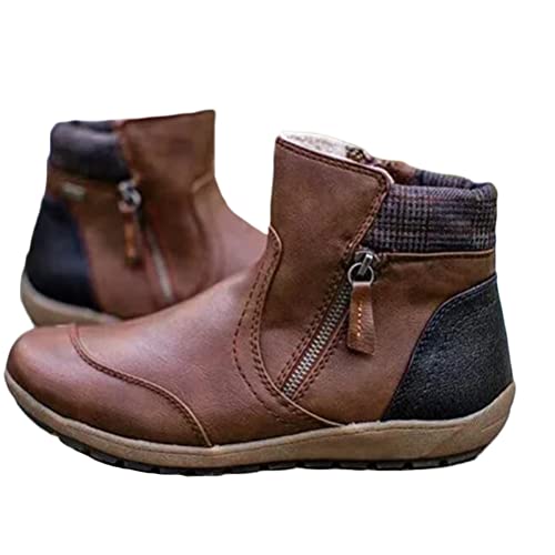 Minetom Botte Femme Hiver PU Cuir Bottines Plates Boots Chaudes
