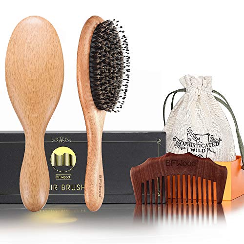 BFWood Brosse Cheveux Soie de Sanglier et Peigne pour Cheveux