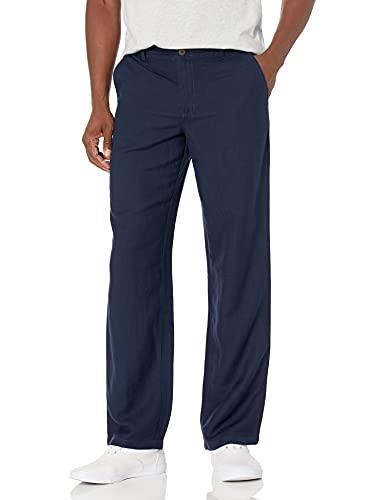 Amazon Essentials Classic-Fit Flat-Front Linen Pant Pantalon décontracté, Bleu Marine,