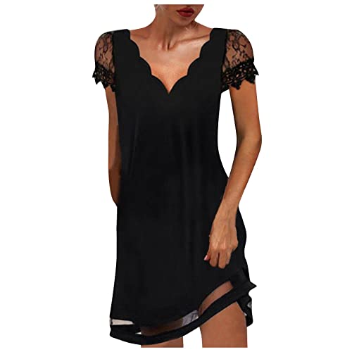 Ni_ka Robe Femme Sexy Dentelle Robes Col V Manches Courtes