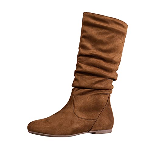 230 Bottes Femme Haute Beige Dames Mode Couleur Unie Daim
