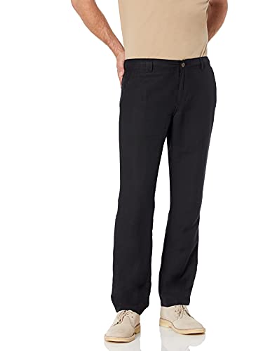 Amazon Essentials Slim-Fit Flat-Front Linen Pant Pantalon décontracté, Noir, Medium-32