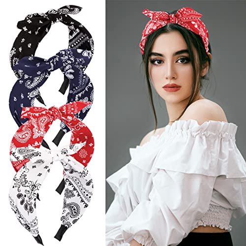 4pcs Serre Tête en Tissu Bandeau Nœud Cheveux Vintage Headband