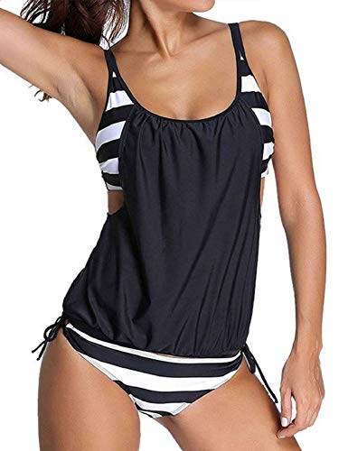 heekpek Maillots de Bain Femme Elégant Tankini Rayures Double Up,