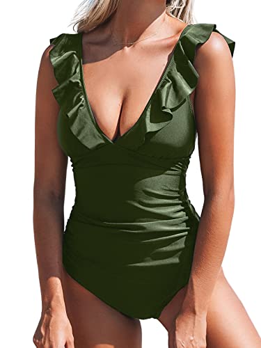 CUPSHE Femme Maillot de Bain 1 Pièce Col V Contrôle