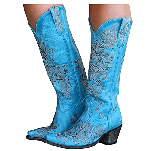 Dasongff Bottes de Cowboy pour Femme à Talon Epais Boots