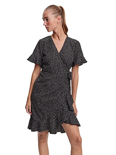 Vero Moda Vmhenna 2/4 Wrap Frill Dress Noos Robe, Noir/Pois,