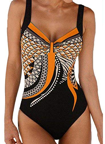 Dokotoo Maillot de Bain 1 Pièce Femme Elégant, Orange, M(EU40-42)