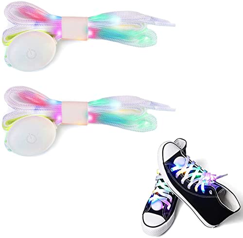 EHIOG Lacets Clignotants LED Nylon,3 Modes 7 Couleurs,Chaussure Clignotant Blanc