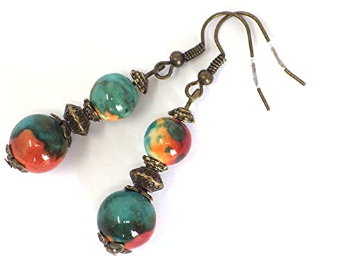 Boucles d'oreilles pendantes style vintage en perles de jade blanc
