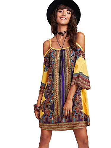 DIDK Femme Robe Courte Kimono Robe Imprimée Mixte À Bretelle