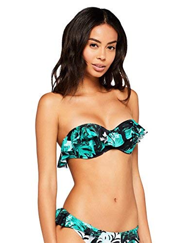 Iris & Lilly Haut de Bikini Bandeau Femme, Vert, Tropical,