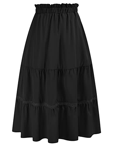 GRACE KARIN Jupe Vintage Femme Taille Haute Elastique Noir Vintage