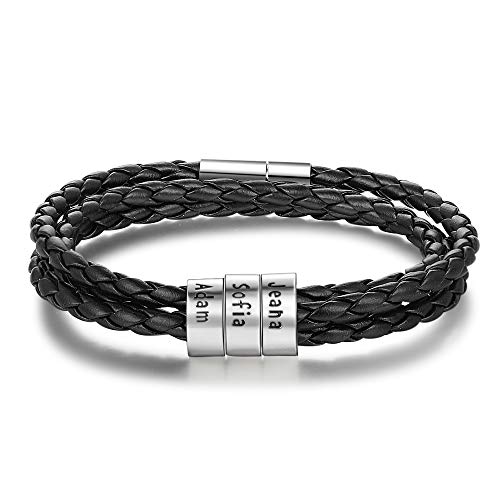 DaMei Bracelet Femme Homme Prenom Personnalisé Bracelet Cuir Gravé pour