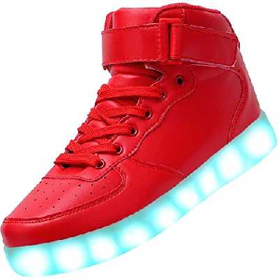 PADGENE Chaussures de Sport Montantes à LED Clignotantes Rechargeables par USB (44 EU, Rouge)