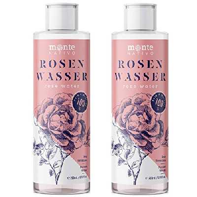100% Pure Eau de Rose MonteNativo - 2x200ml - 100% Naturel, Lotion Tonifiante pour le visage, Hydrolat naturel de rose, Triple purification, eau florale de rose