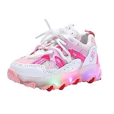 Chaussures de sport lumineuses LED pour fille et garçon - Chaussures de sport lumineuses - Antidérapantes - Respirantes - Pour l'extérieur, Rose, 30
